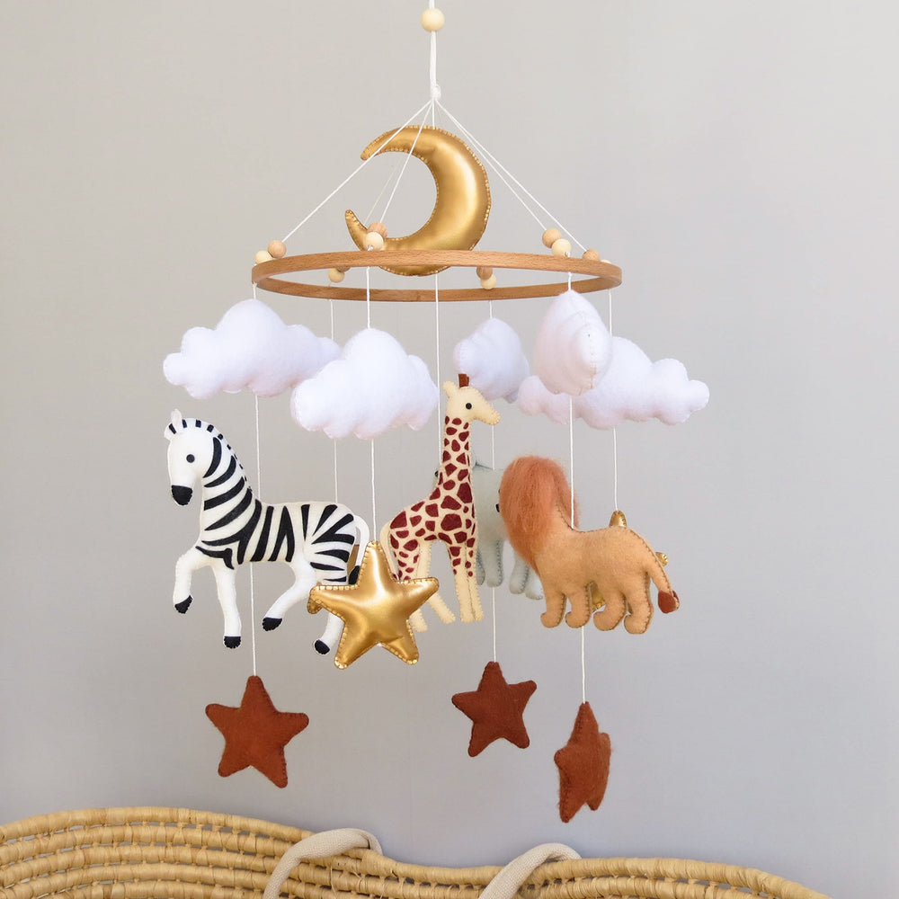 Goukurlsma Jungle Crib Mobile neutral decor coordinates with any nursery theme.
