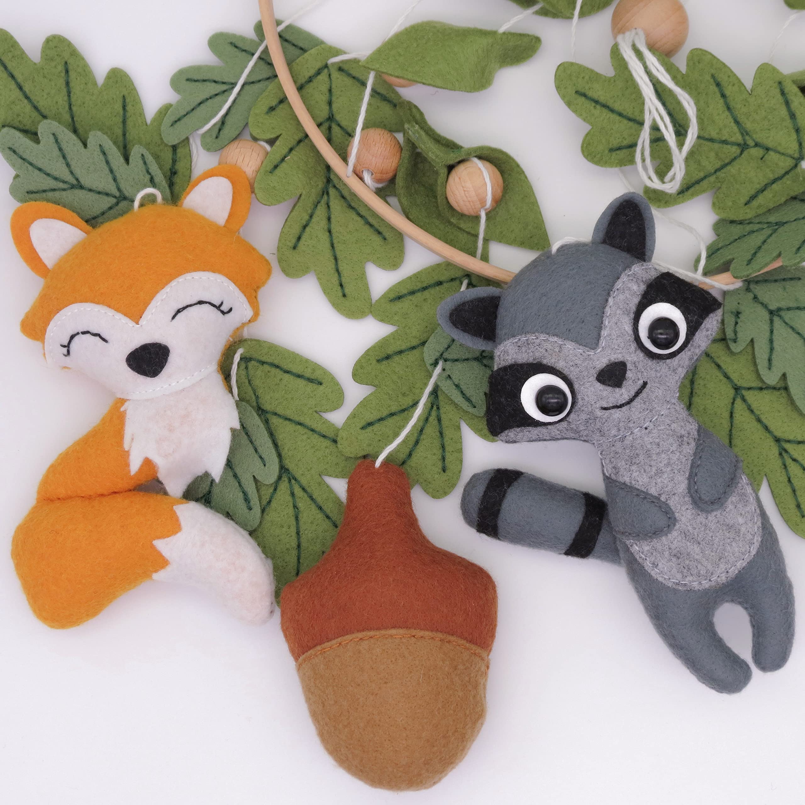 Goukurlsma woodland crib mobile ring detail highlighting craftsmanship