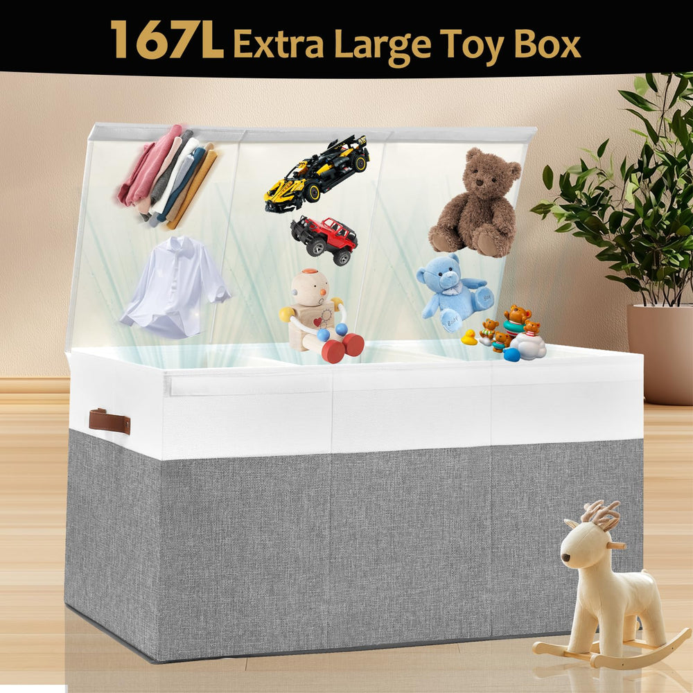 Gowee storage box with divider setup demonstrates removable divider for organized toy and clothing zones