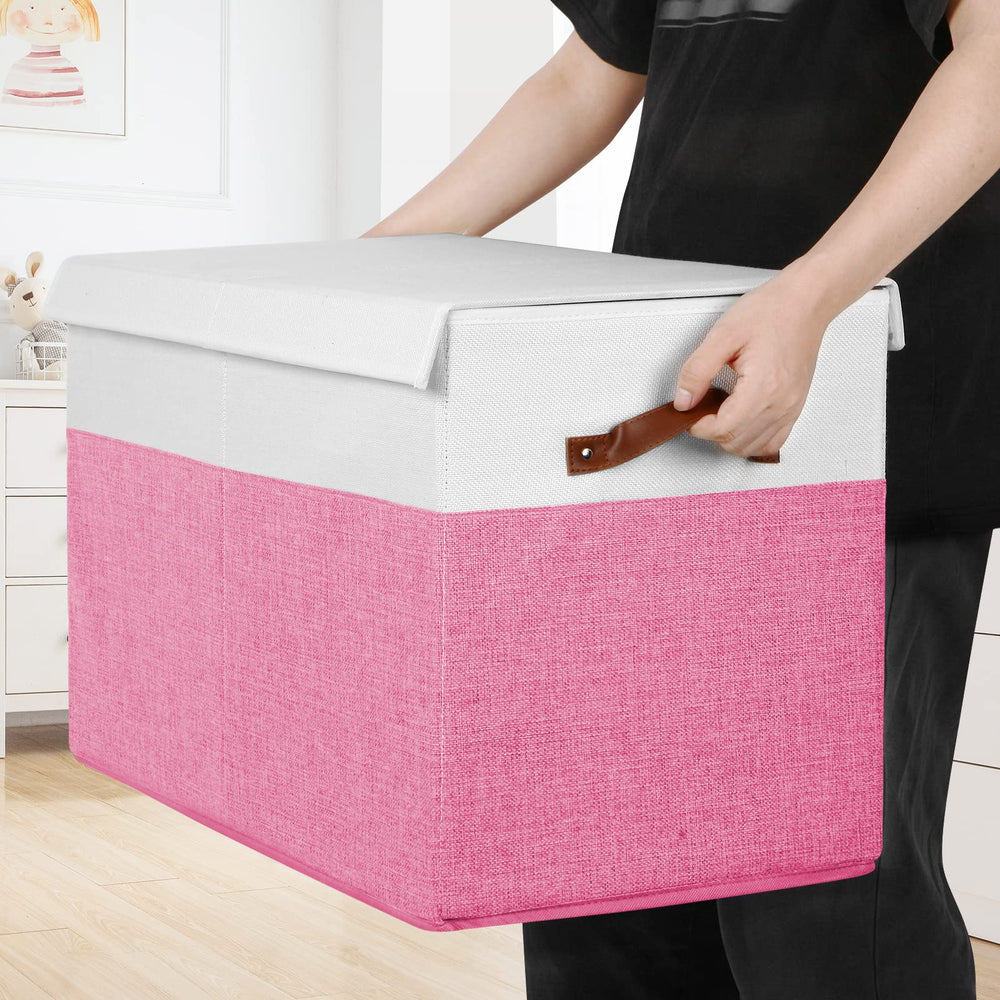 Gowee toy box in pink-white folded flat for compact storage.