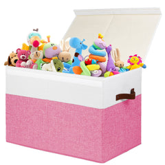 Gowee large toy box with lid in pink and white, front view showing generous interior.