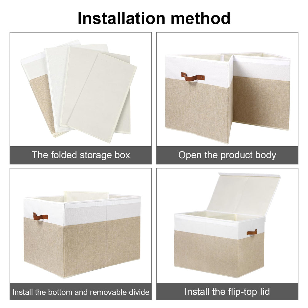 Gowee beige and white fabric toy storage box complements nursery and playroom décor.