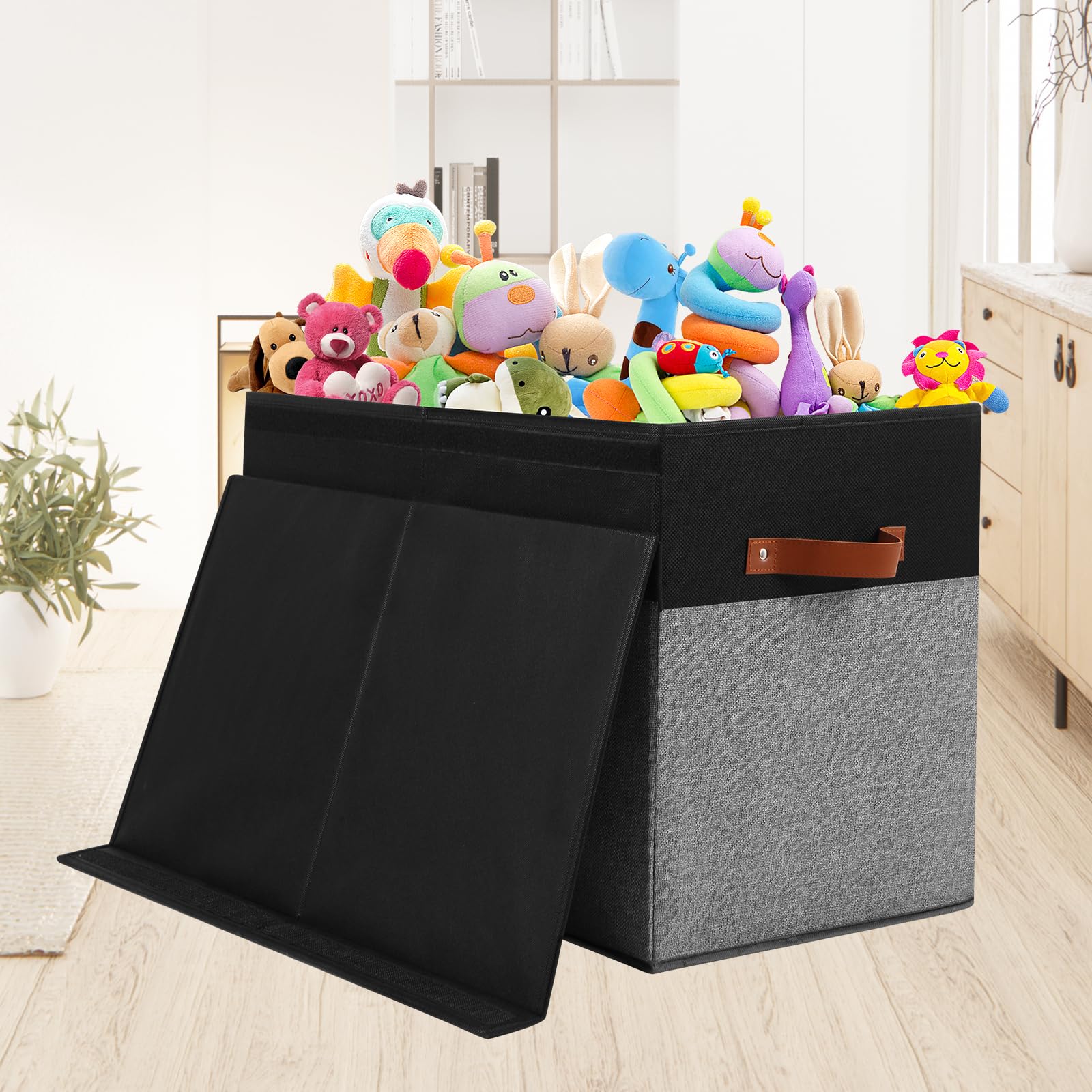 Gowee large toy storage box with lid open for easy access to toys and books.