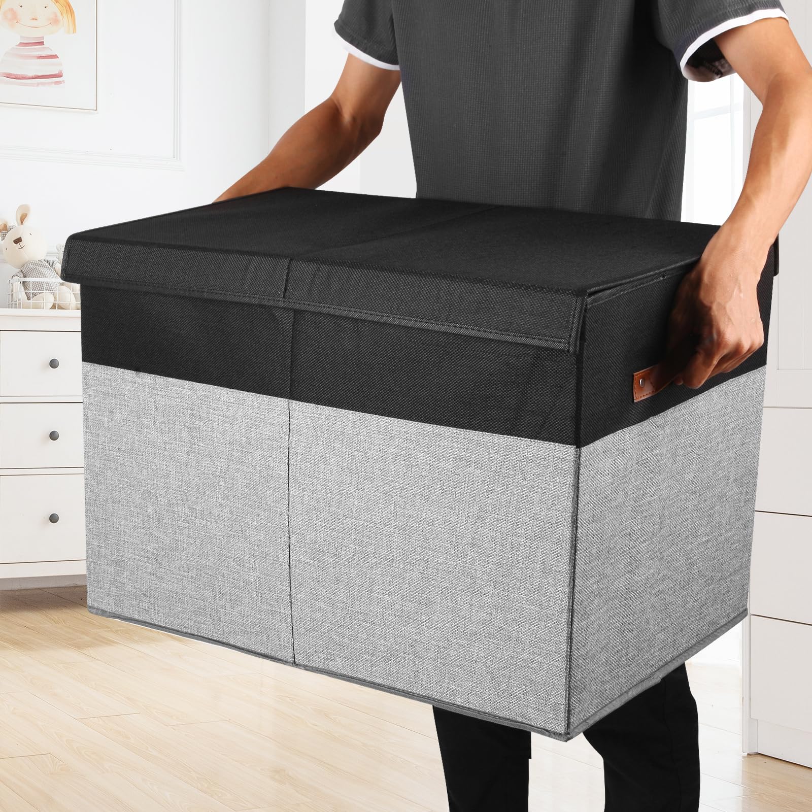 Gowee large toy storage box stackable with sturdy top for safe stacking.