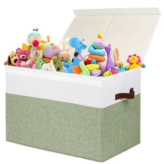 Gowee large toy storage box with lid in green and white for clutter-free playroom organization.