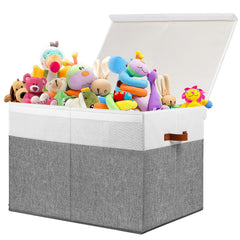 Gowee large toy storage box with lid in grey and white for clutter-free playroom.