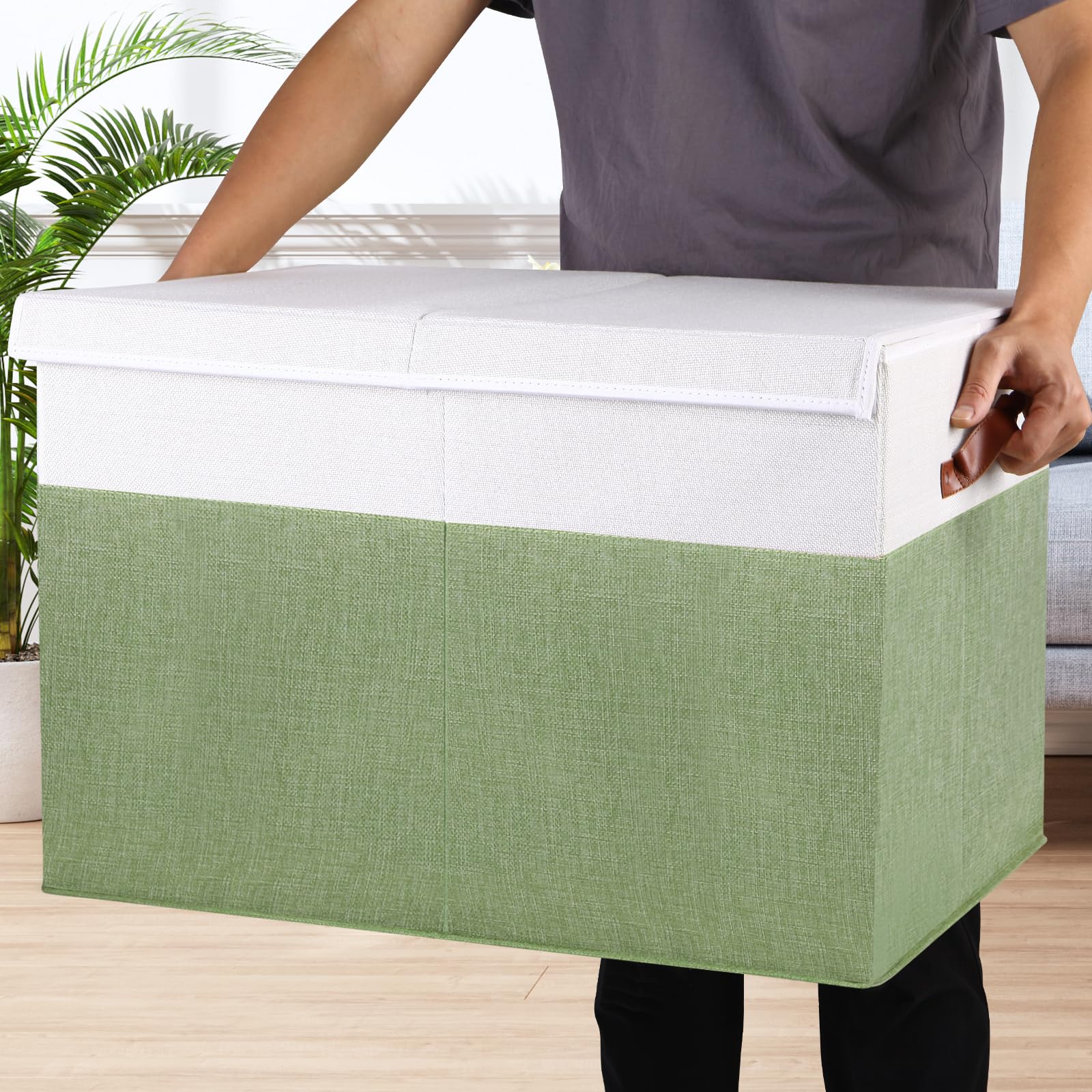 Gowee rivet reinforced handles for easy carrying of the large storage box.