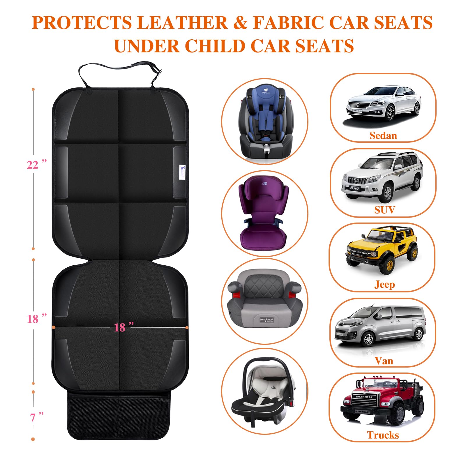 Gowhalle car seat protector full-coverage shields front and rear seats.