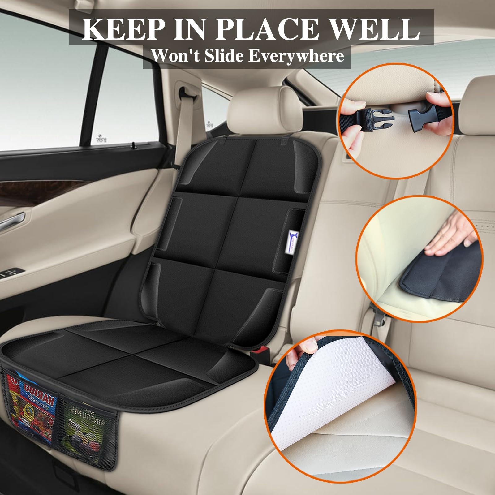 Gowhalle car-seat-protector-oxford-fabric offers durable protection for upholstery.