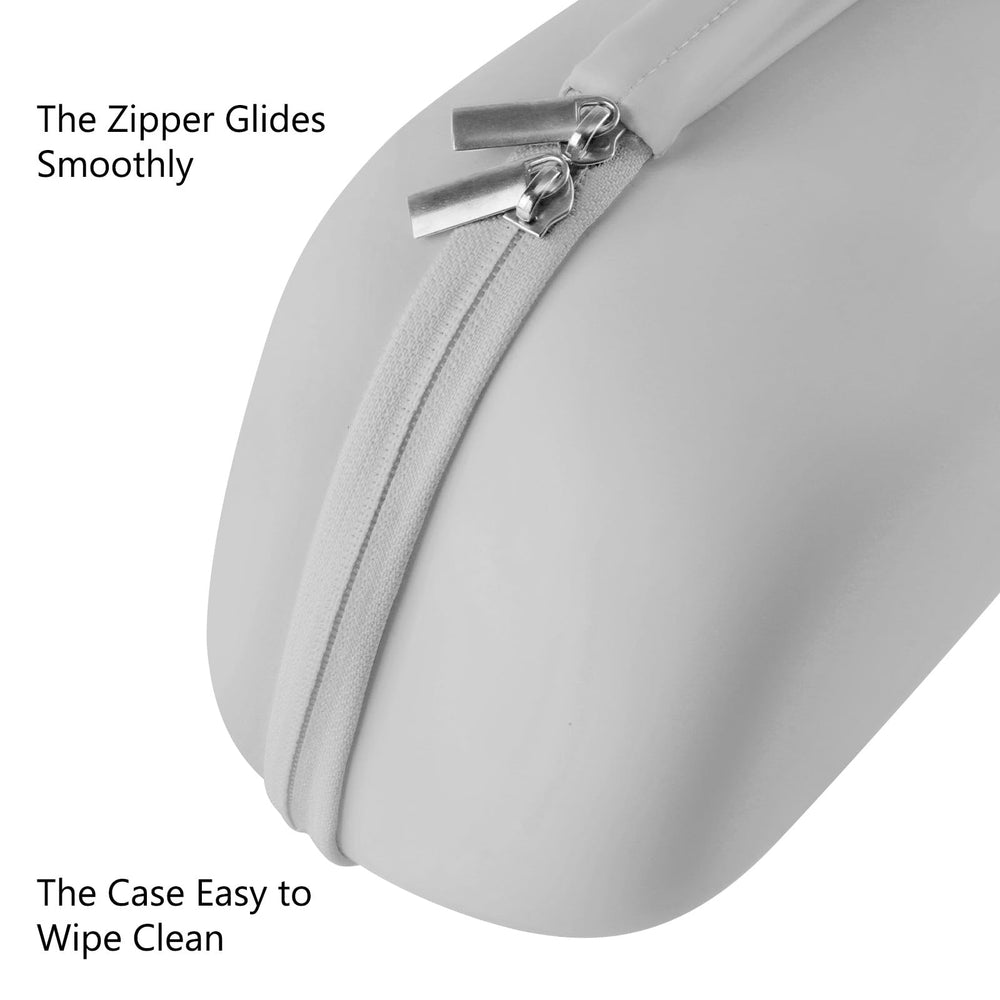 Gowing case features a sturdy semi-rigid shell that guards pumps during travel.