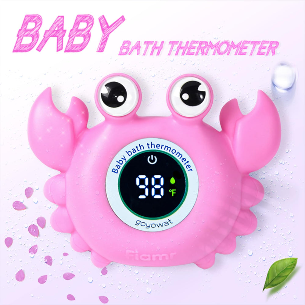 Goyowat large-eyed crab toy floating demonstrates playful bath time while monitoring temperature