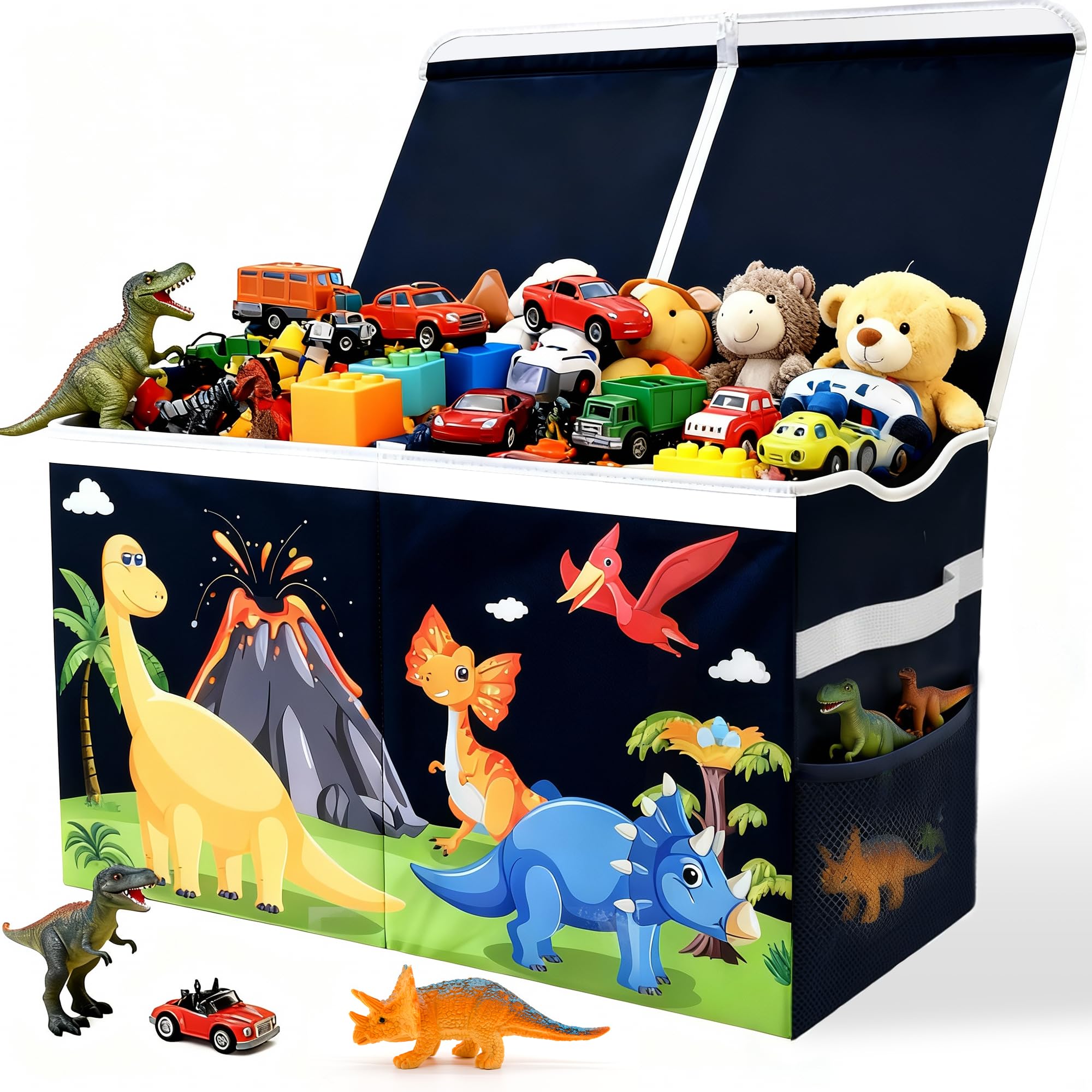GRABBZEE toy organizer front view showing 85L capacity for toys and books