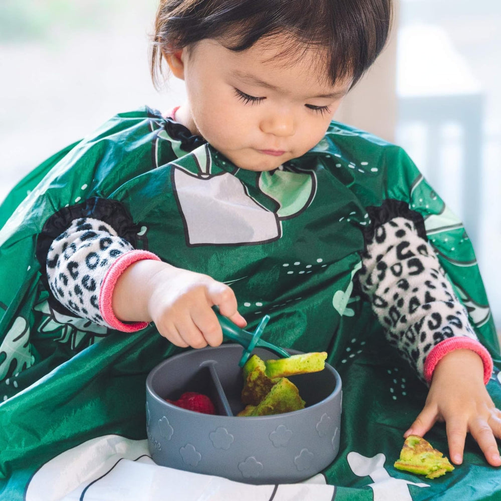 Grabease Allover Waterproof Bib Forest Green with full-coverage design for mess-free meals