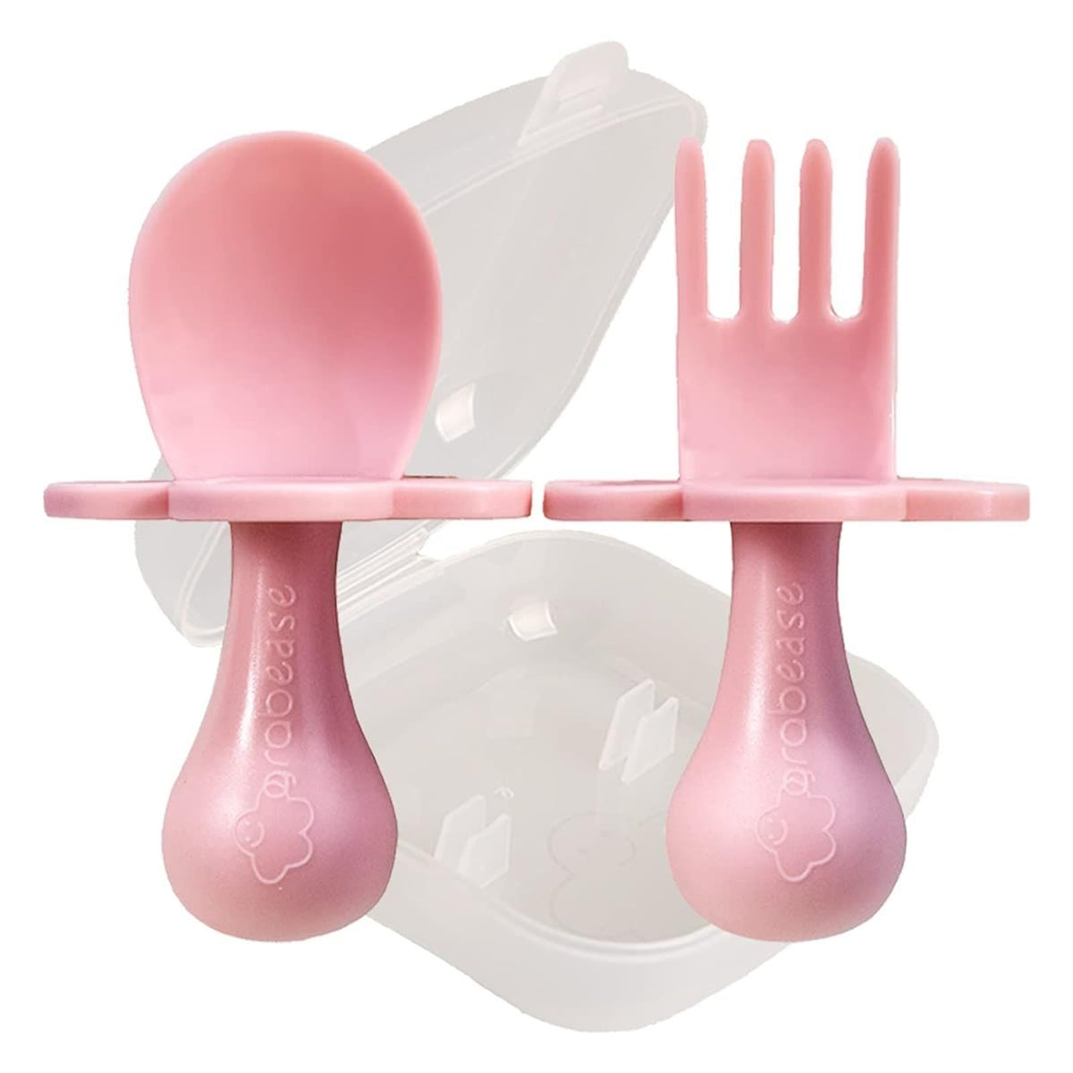 Grabease baby feeding utensils set with travel case enables on-the-go self-feeding