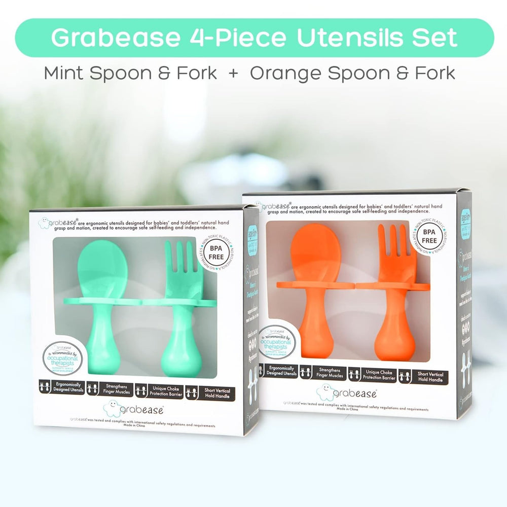 Grabease baby spoon mint-focused image highlights comfortable grip for early solids.