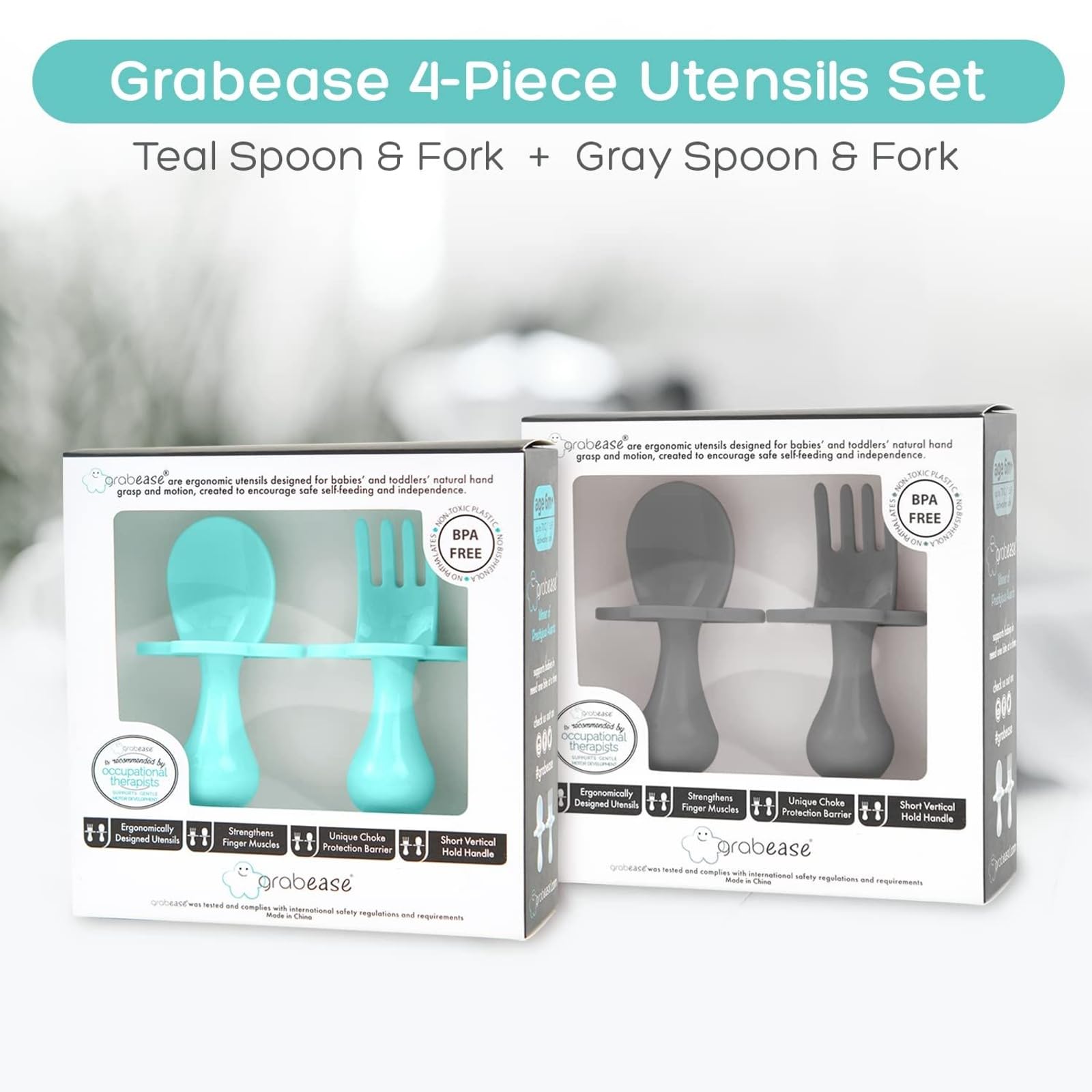 Grabease ergonomic handles aid tiny hands during meals for better control.