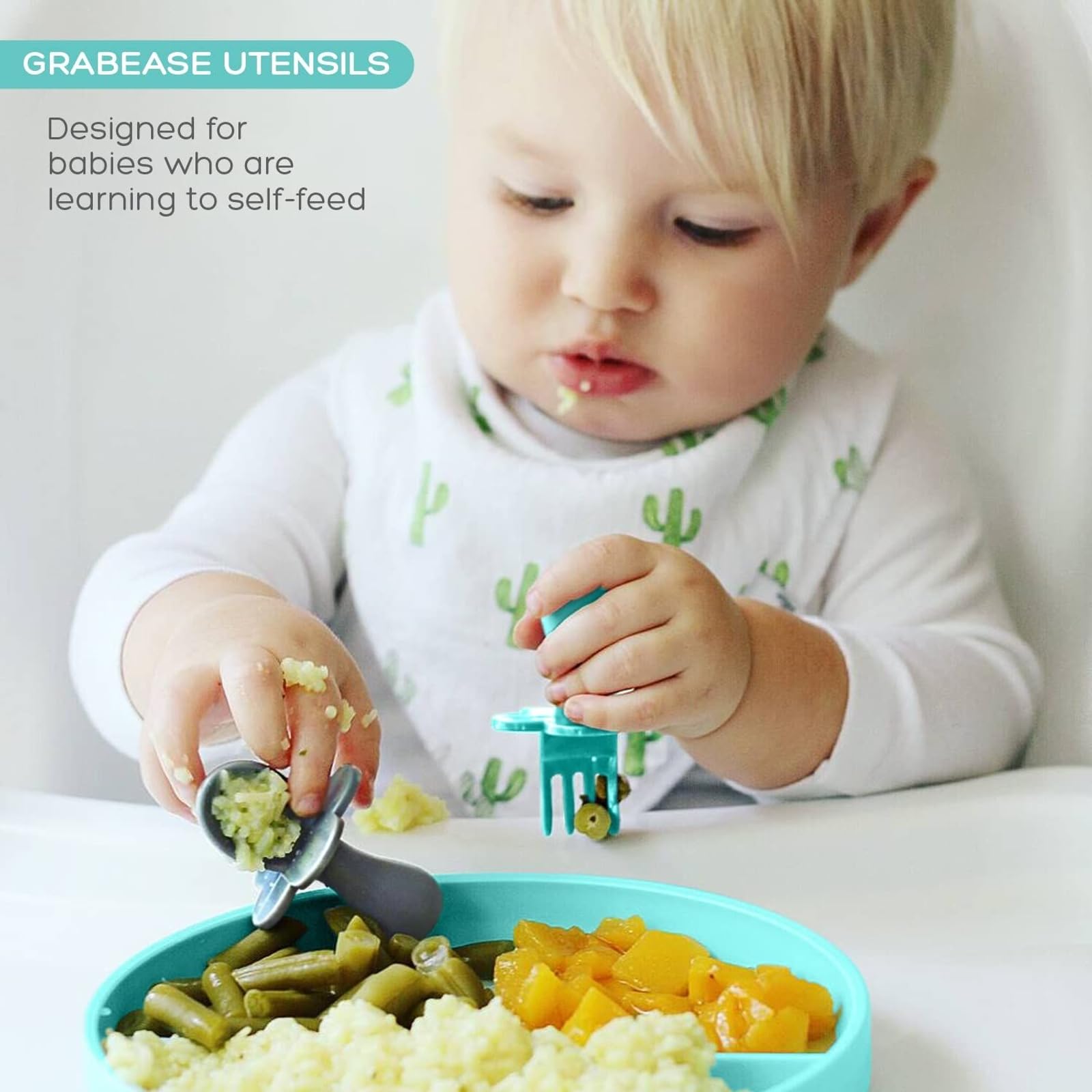 Grabease choke-protection barrier highlights safety-focused design for early meals.