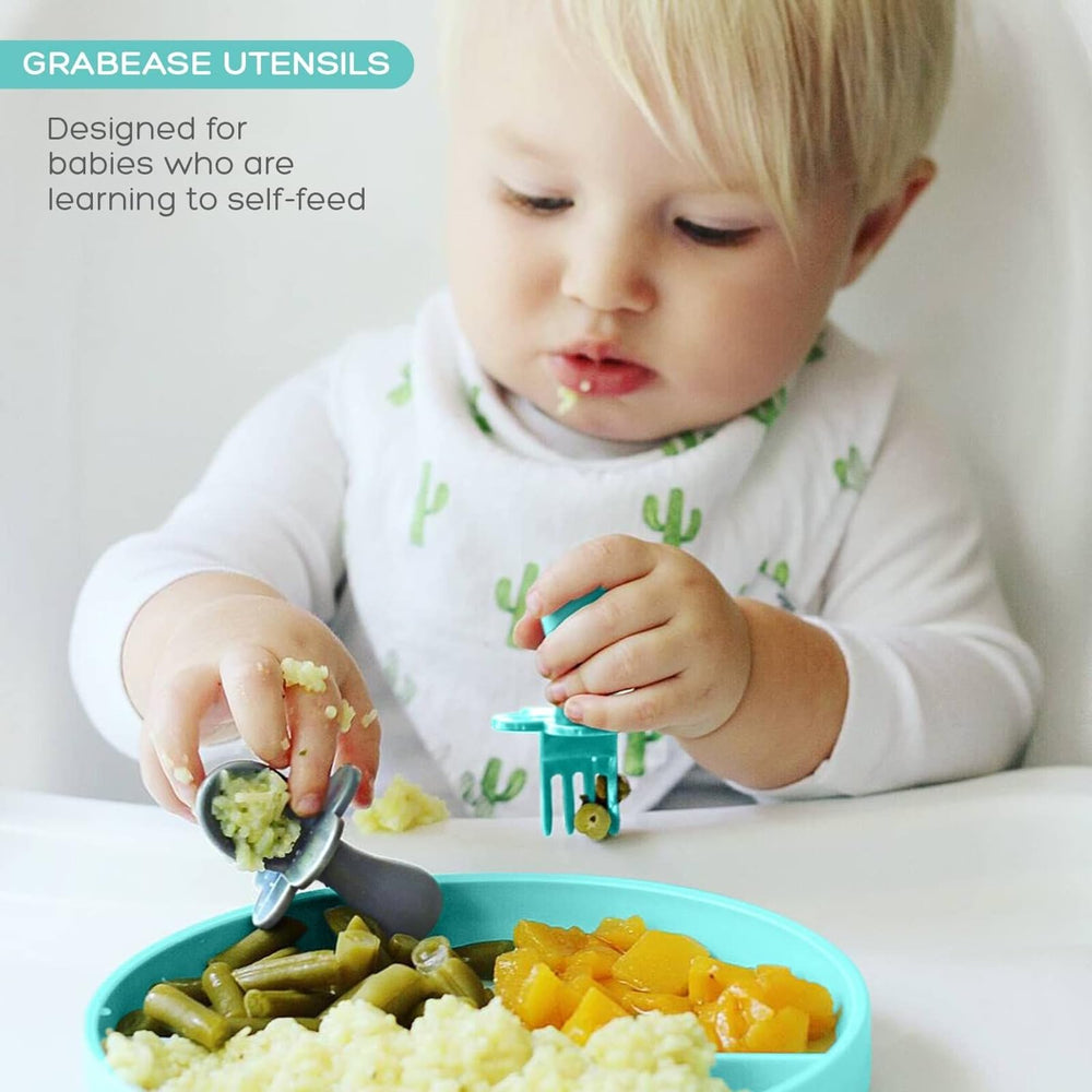 Grabease choke-protection barrier highlights safety-focused design for early meals.