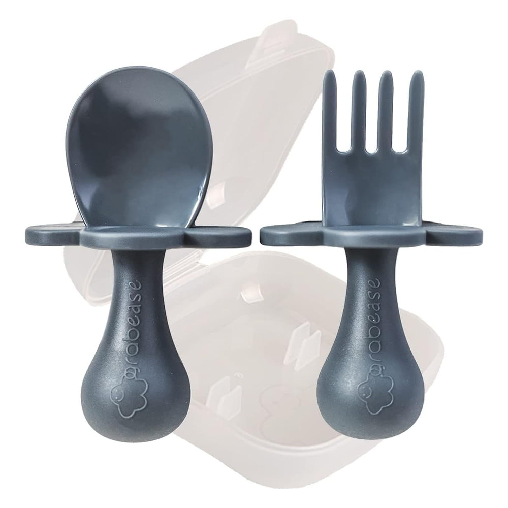 Grabease ergonomic feeding utensils show a comfortable grip for easy self feeding