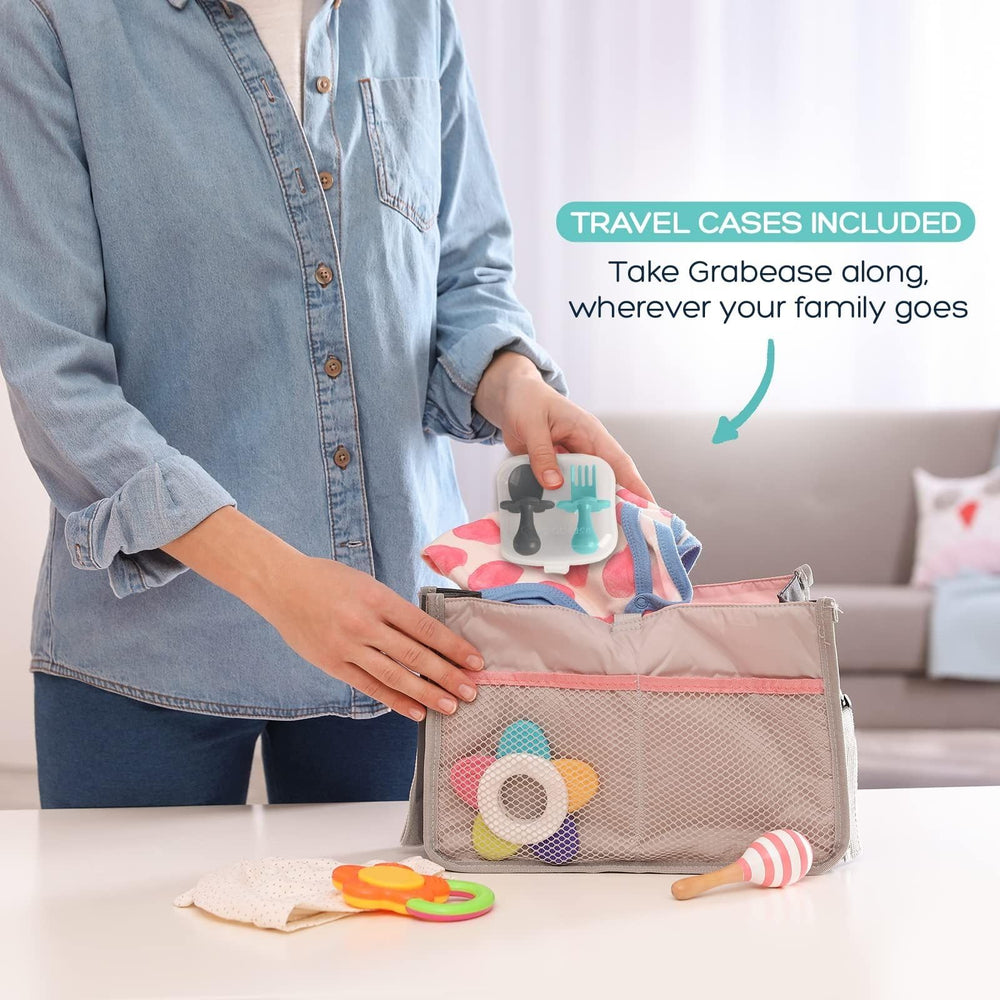 Grabease gift-ready set for new parents celebrating early eating milestones.