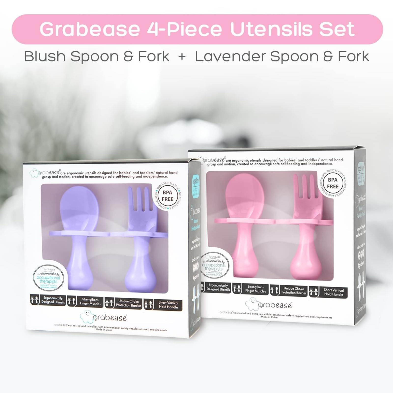 Grabease lavender blush colorways highlight pastel mealtime appeal.