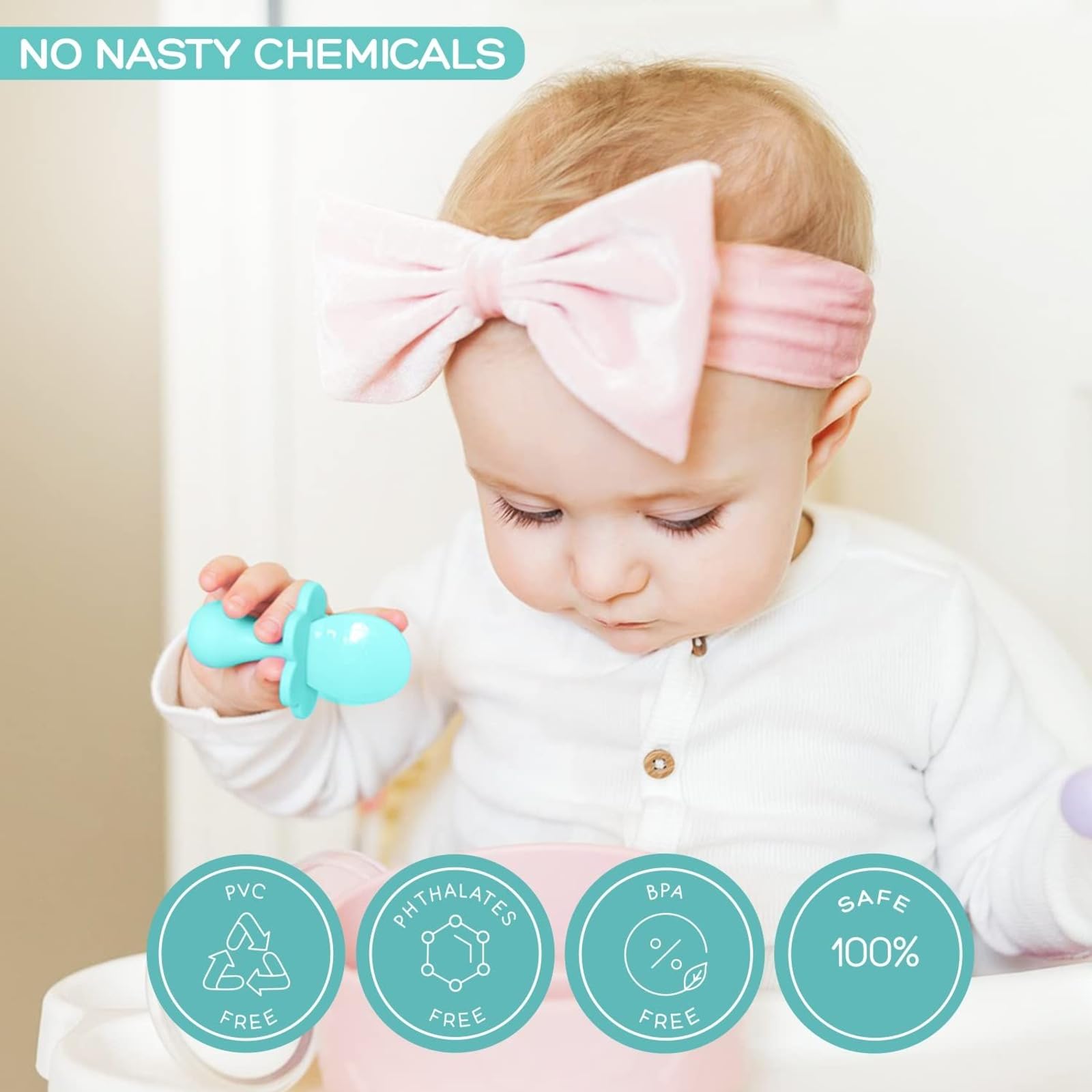 Grabease soft silicone texture provides gentle mouthfeel during first solids.