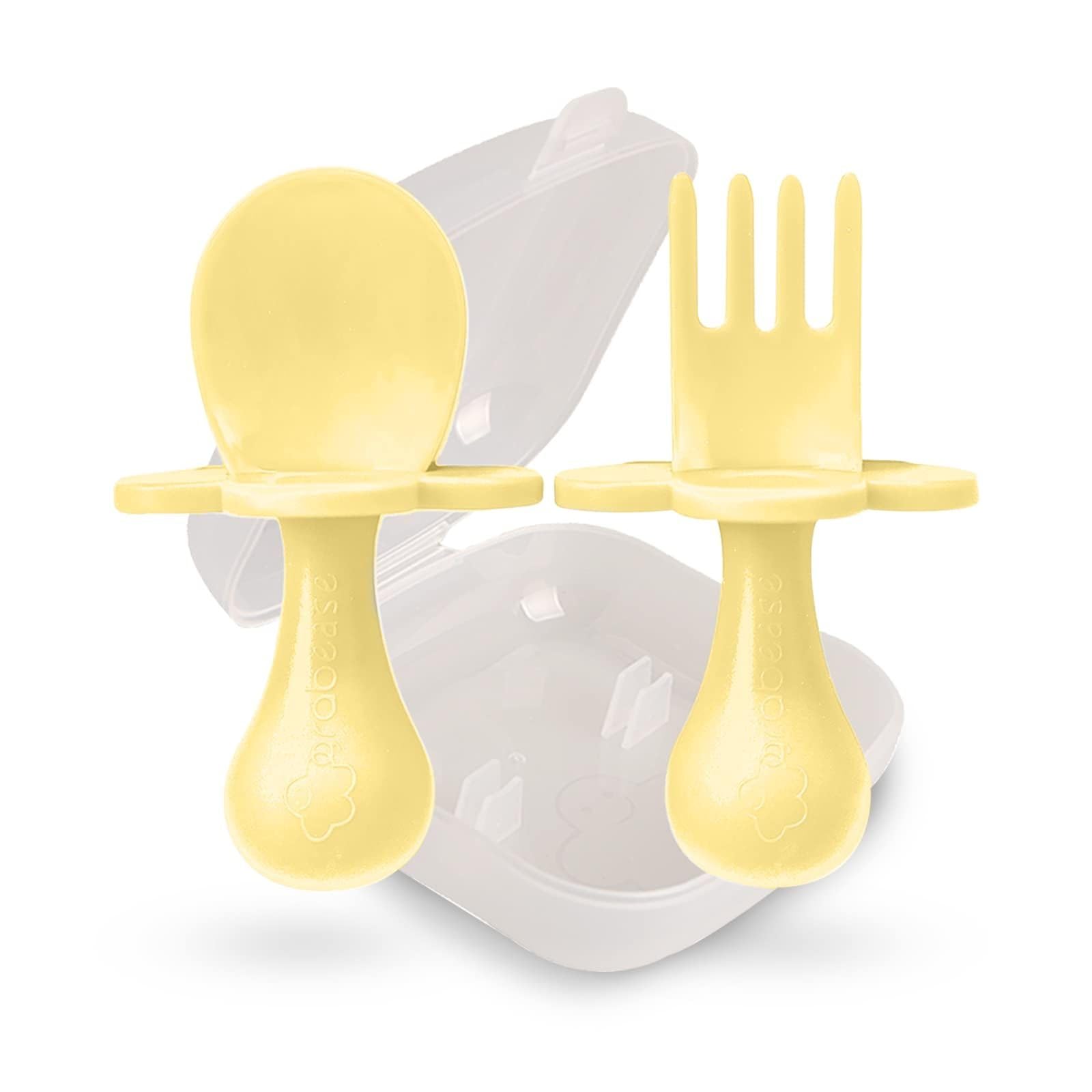 Grabease spoon yellow, gentle self-feeding tool with ergonomic handle for tiny hands.