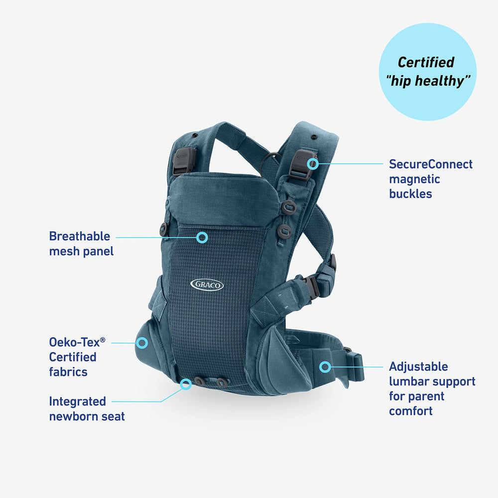 Graco Cradle Me Lite adjustable straps and lumbar support for comfort.