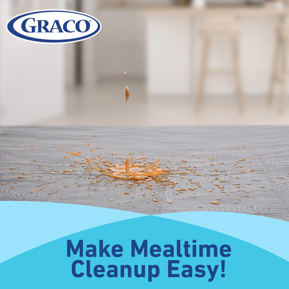 Graco mats spread across tables for front-to-back coverage.