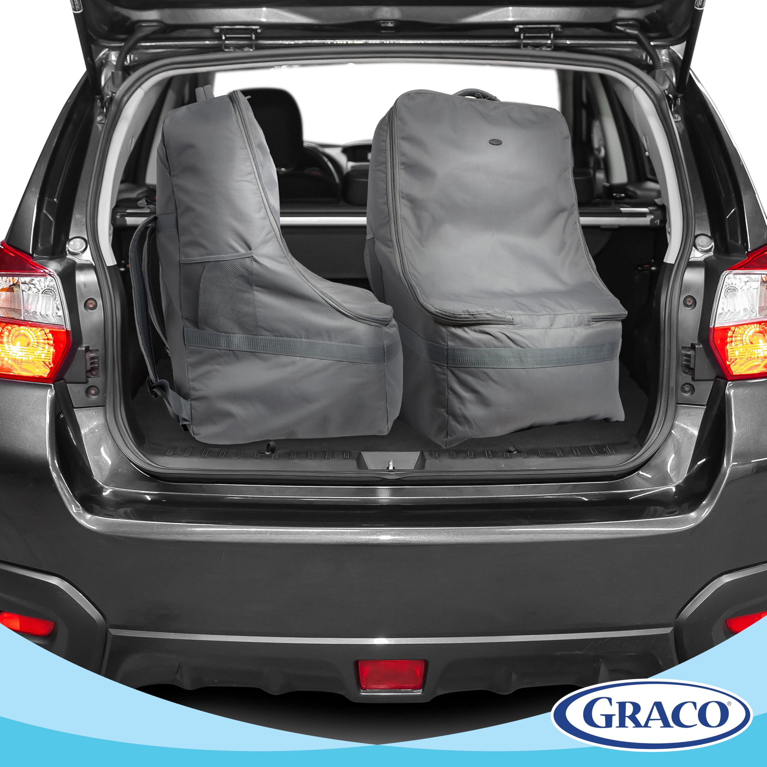 Graco headrest wing padding protects the car seat during transit.