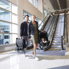Graco infant car seat snaps into Baby Jogger adapters for convenient on-the-go transitions.