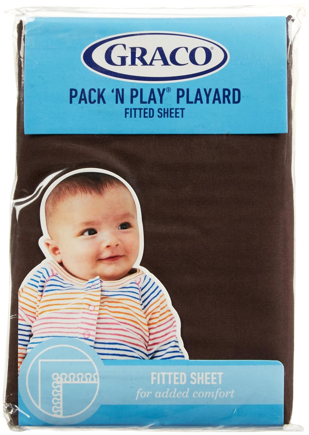 Graco Pack 'n Play Sheet chocolate-brown folded for quick changes.