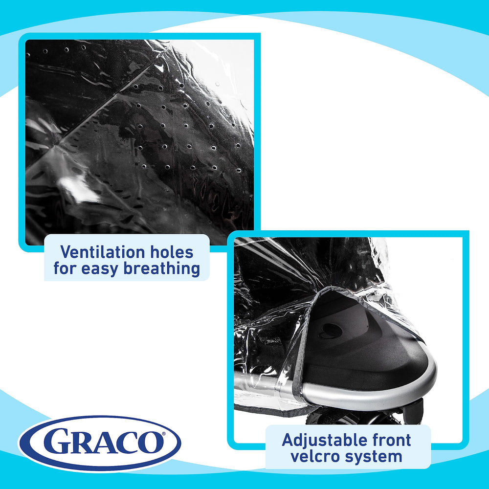 Graco rain cover ventilation with side netting ensures airflow during outings.