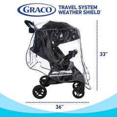 Graco rain cover shows side ventilation holes for airflow and comfortable breathing.