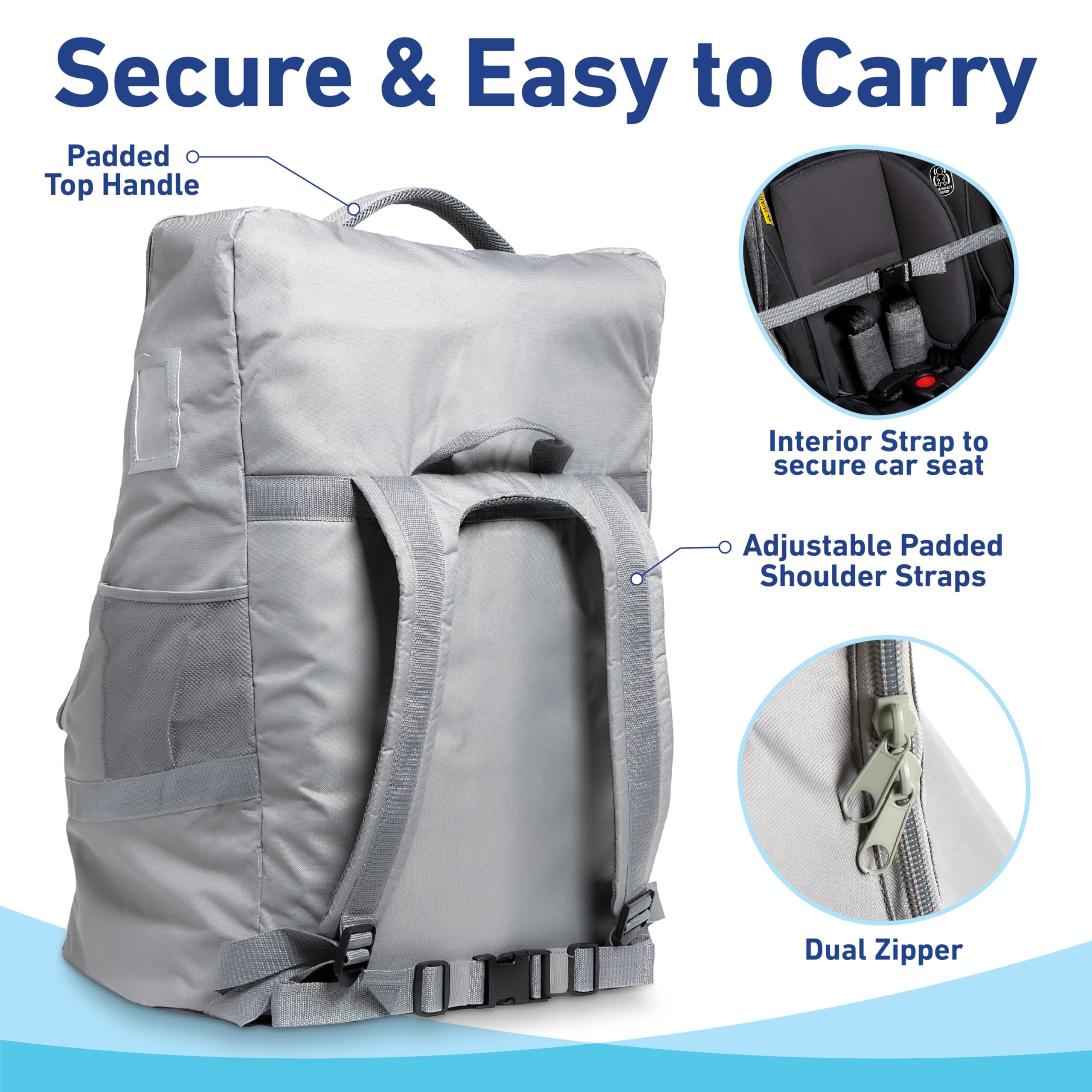 Graco universal 29x18x18 bag fits most seats and gear.