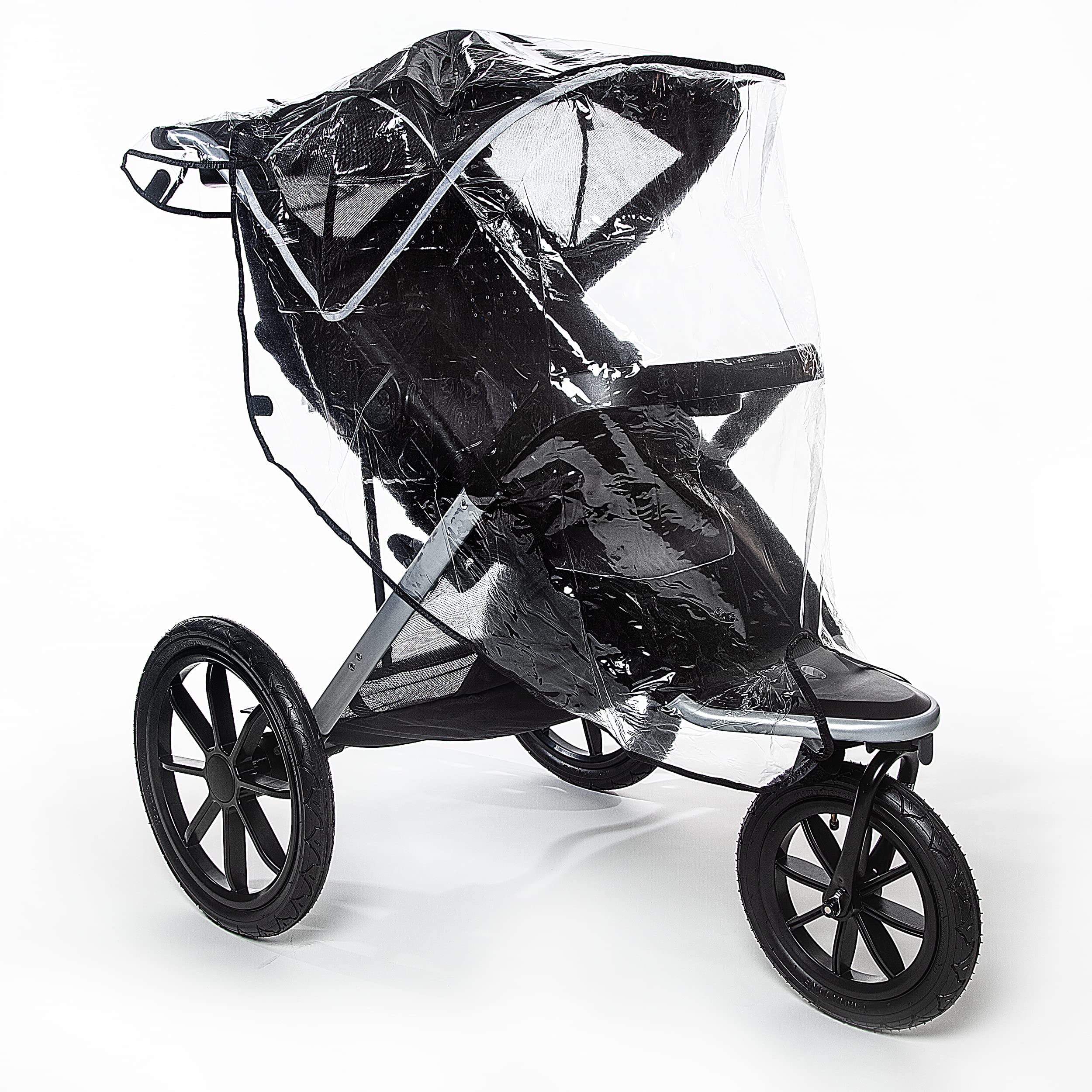 Graco universal rain cover for jogging strollers provides weather protection and a universal fit.