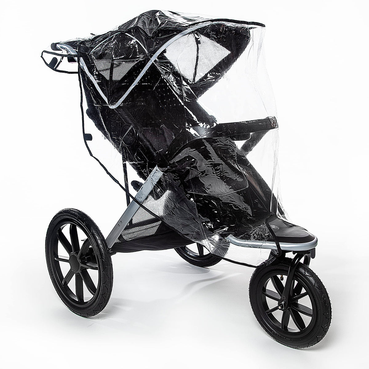 Graco universal rain cover for jogging strollers provides weather protection and a universal fit.