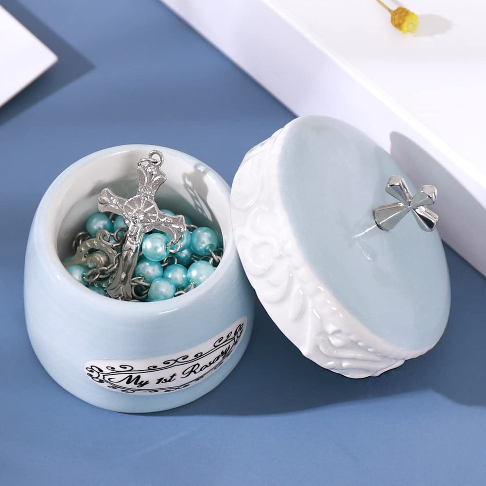 Grandeco baby shower rosary blue keepsake gift for godparents
