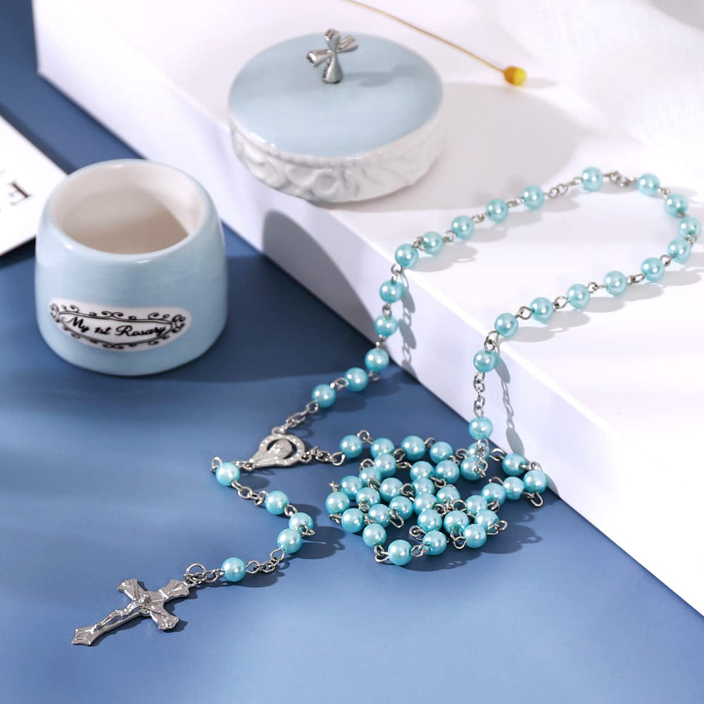 Grandeco blue ceramic keepsake box close-up for christening keepsake