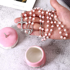 Grandeco ceramic keepsake box pink close view for rosary storage and precious mementos