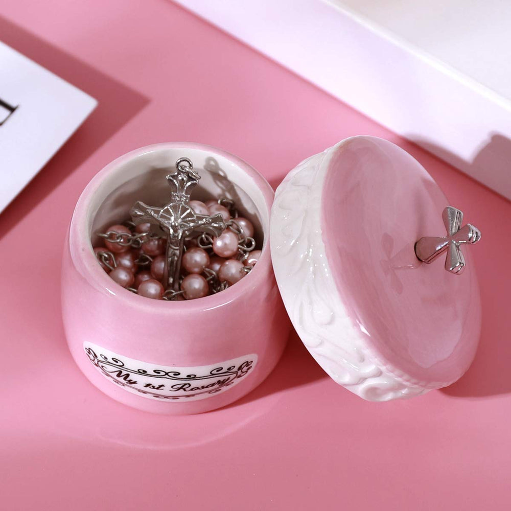 Grandeco godparent gift pink rosary emphasizes a meaningful prayer keepsake