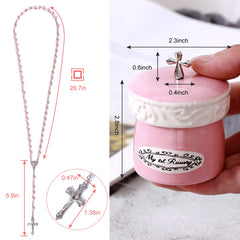 Grandeco rosary gifting set packaging showing a complete baptism gift