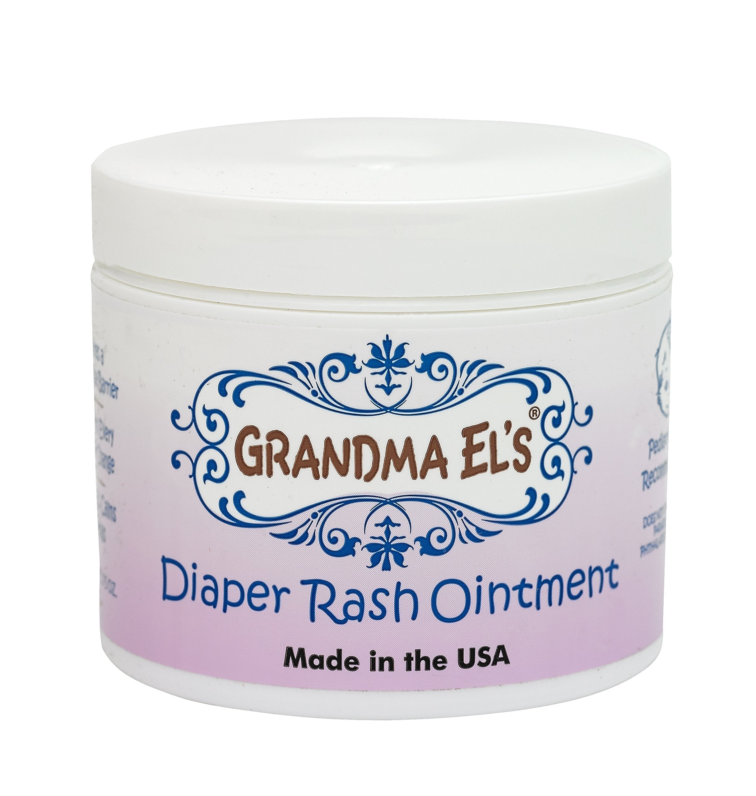 Grandma El's diaper rash ointment jar showing gentle protection for baby's delicate skin
