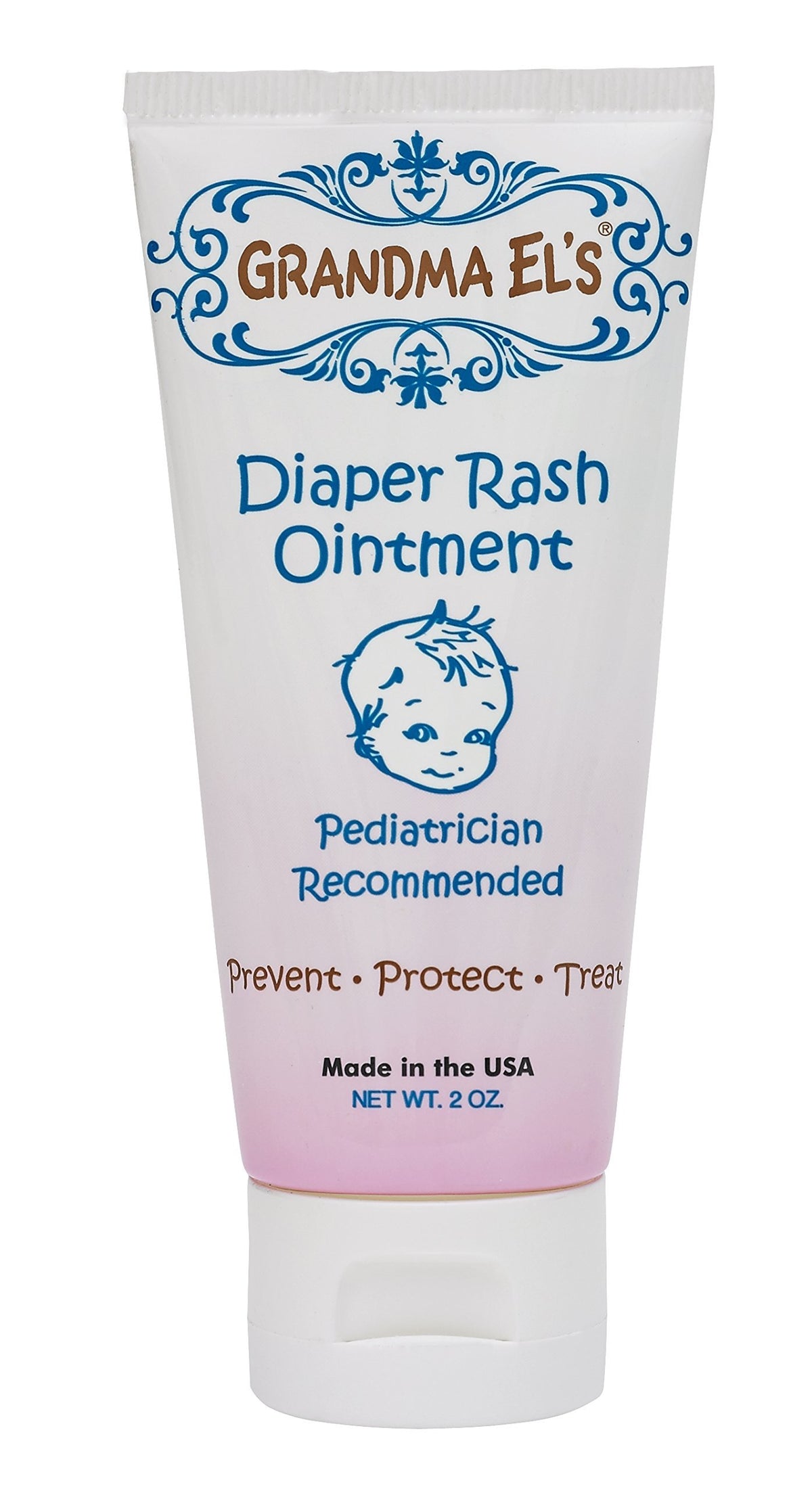 Grandma El's diaper rash ointment tube closeup showing gentle barrier protection for baby's skin