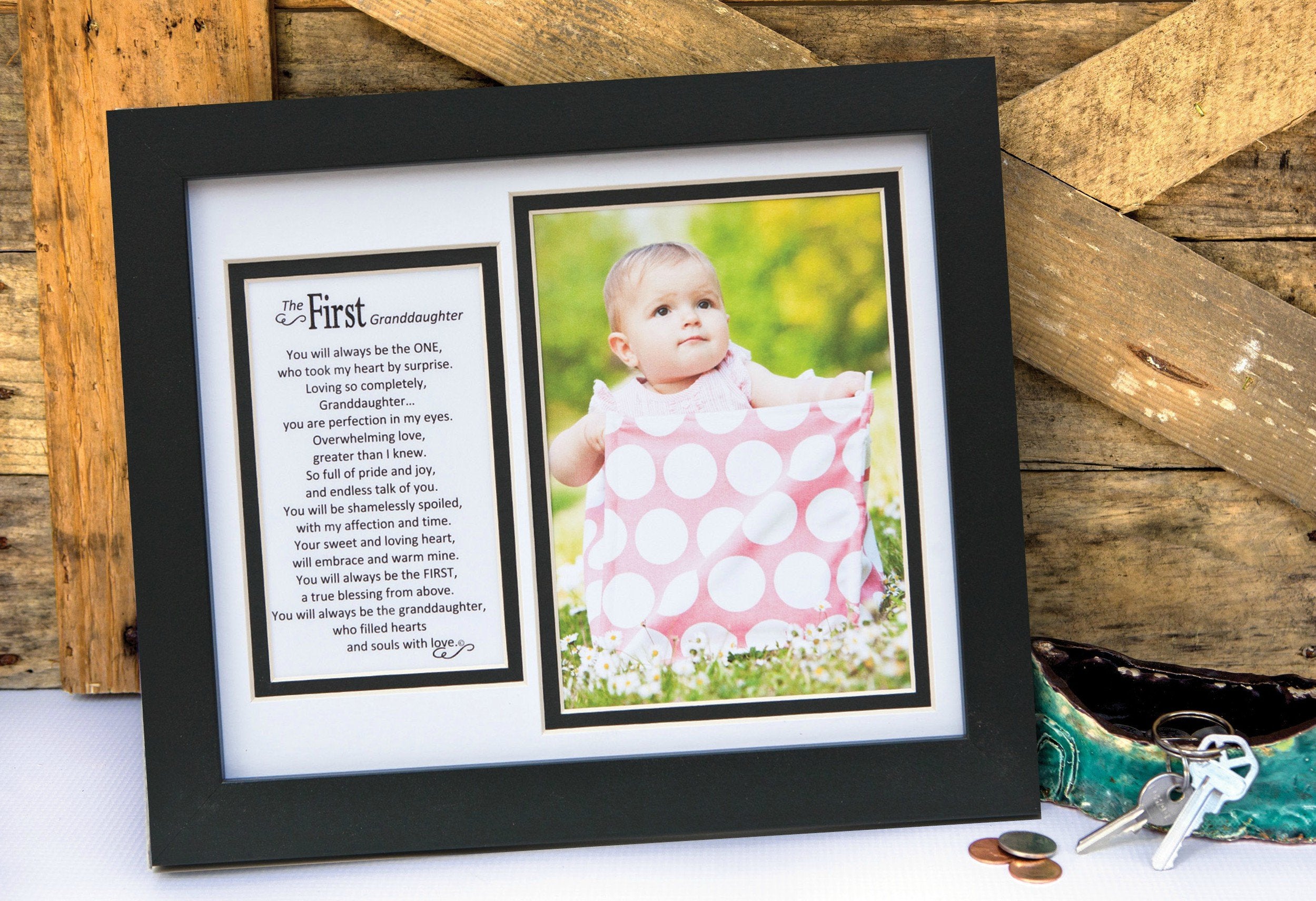 The Grandparent Gift Co. First Granddaughter frame US-made label signals quality and origin