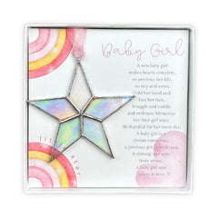 The Grandparent Gift Co iridescent star close-up shows color-shifting glass ideal for nursery decor.