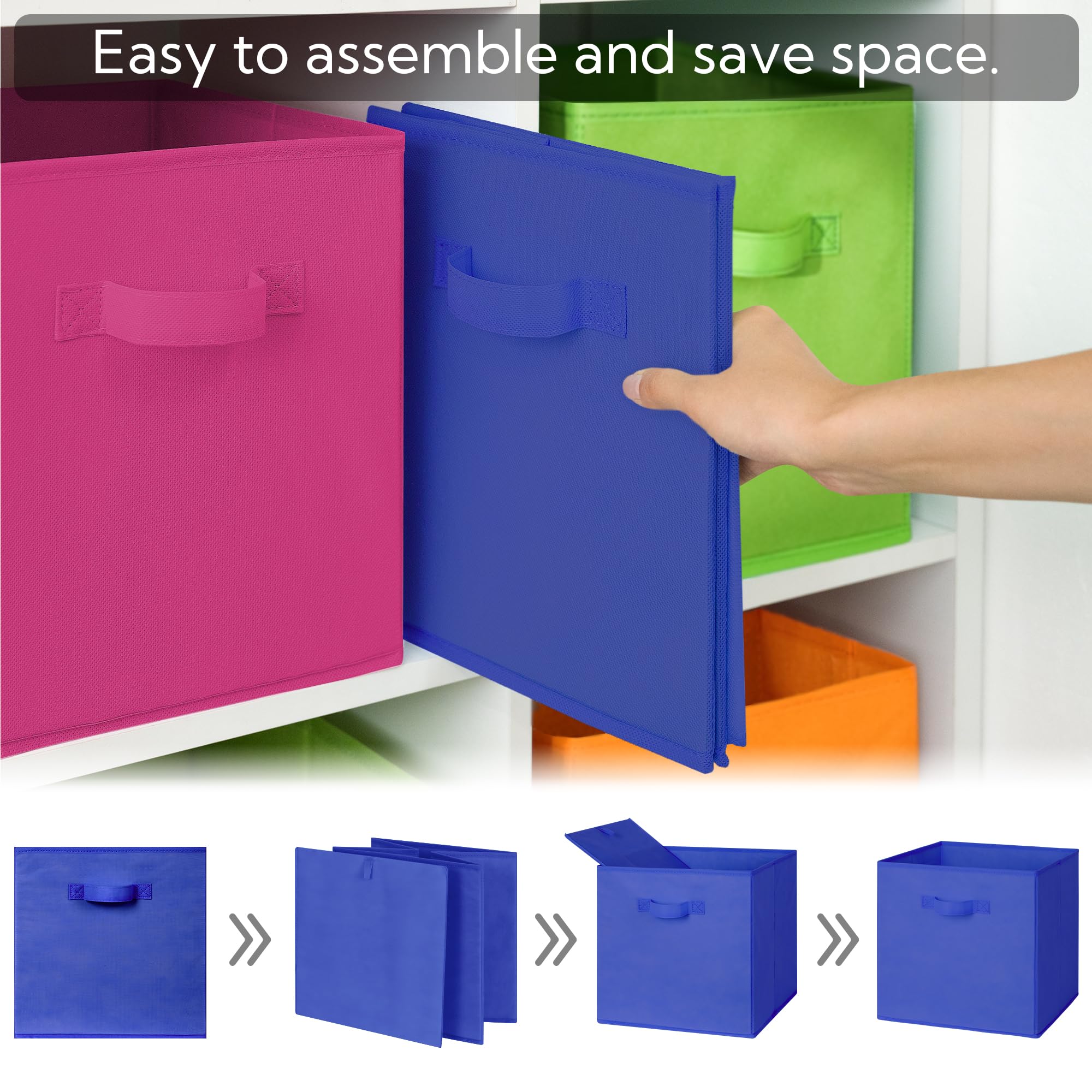GRANNY SAYS rainbow cube bin color variety helps with color-coded storage.