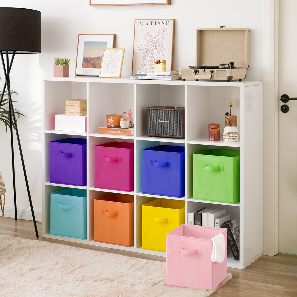 GRANNY SAYS 11-inch rainbow cube bin on a shelf to maximize space.