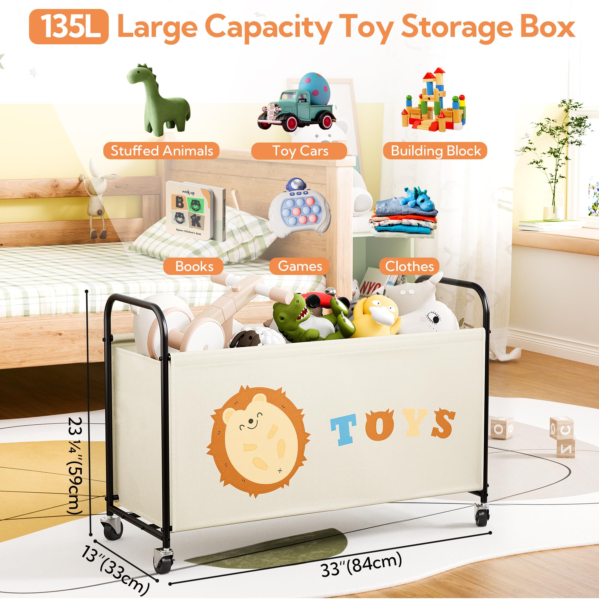 GRANNY SAYS 135L capacity, ideal for stuffed animals and toys in a play space.