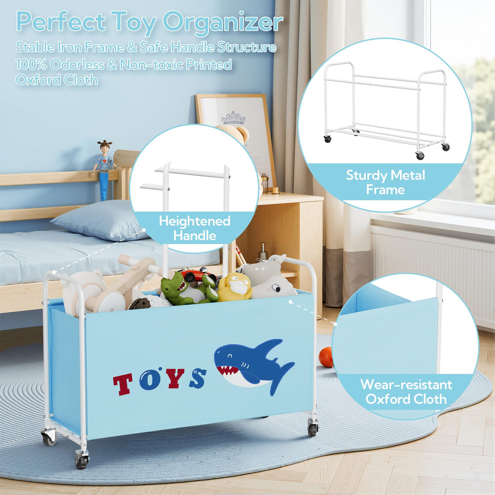 GRANNY SAYS toy box blue Oxford fabric close-up showing durable material.